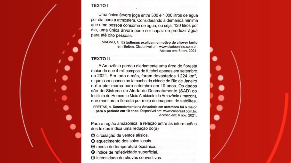 Caiu no Enem 2024: questão relaciona chuvas e desmatamento na Amazônia; professor explica